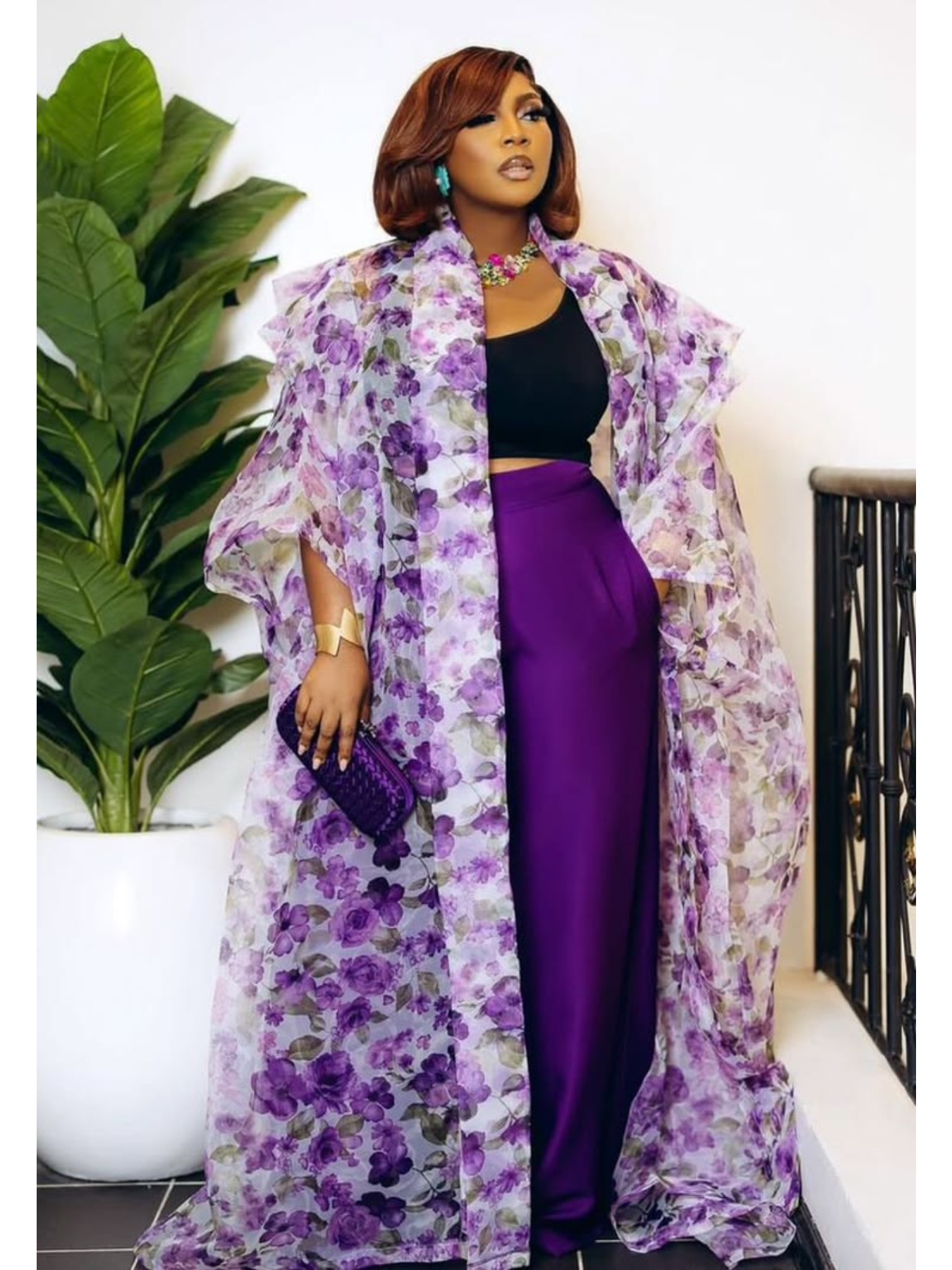 Kimono Sheer Floral - Damski długi kardigan kimono z organzy