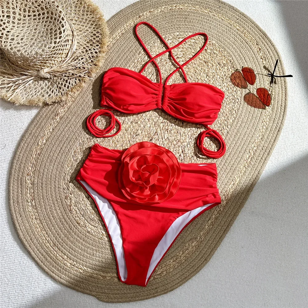 Seksowny czerwony kwiat 3D str – Swimsuit Bikini Ruched recenzja i cena