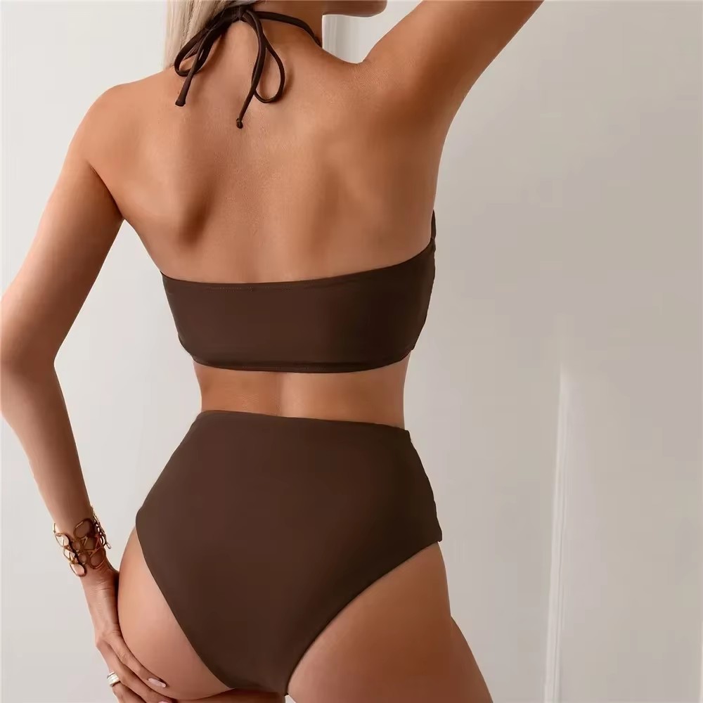 Ciemnobrązowe, jednolite stroj – Swimsuit Bikini Ruched recenzja i cena